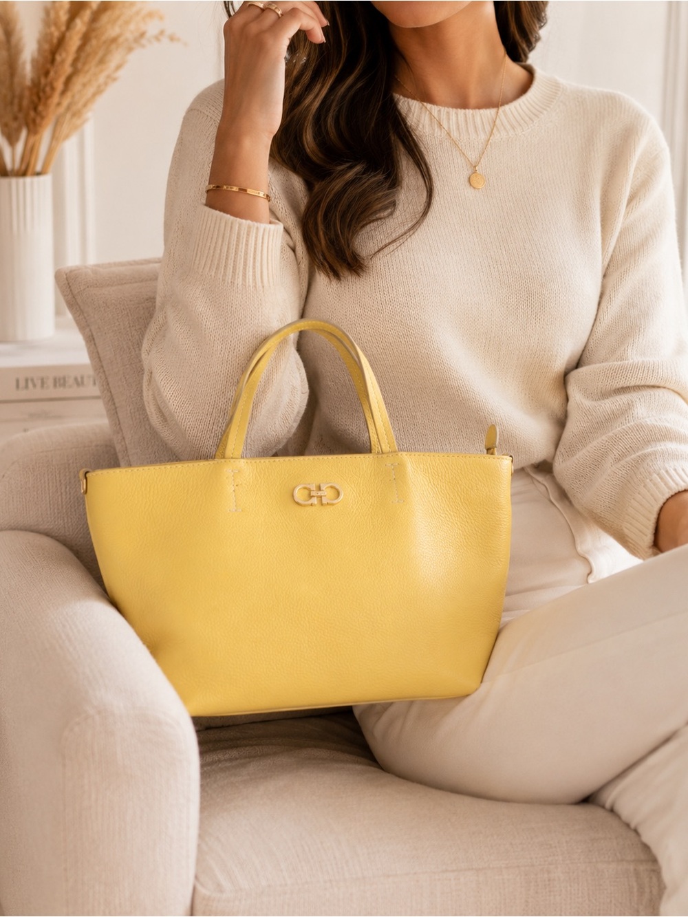 Authentic yellow Salvatore Ferragamo leather Women's Tote Bag COA included